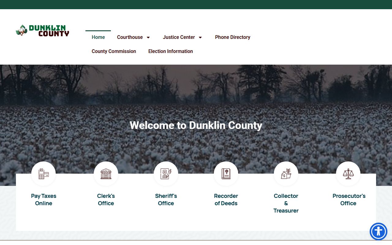 Dunklin County Missouri government portal showing county services including birth records
