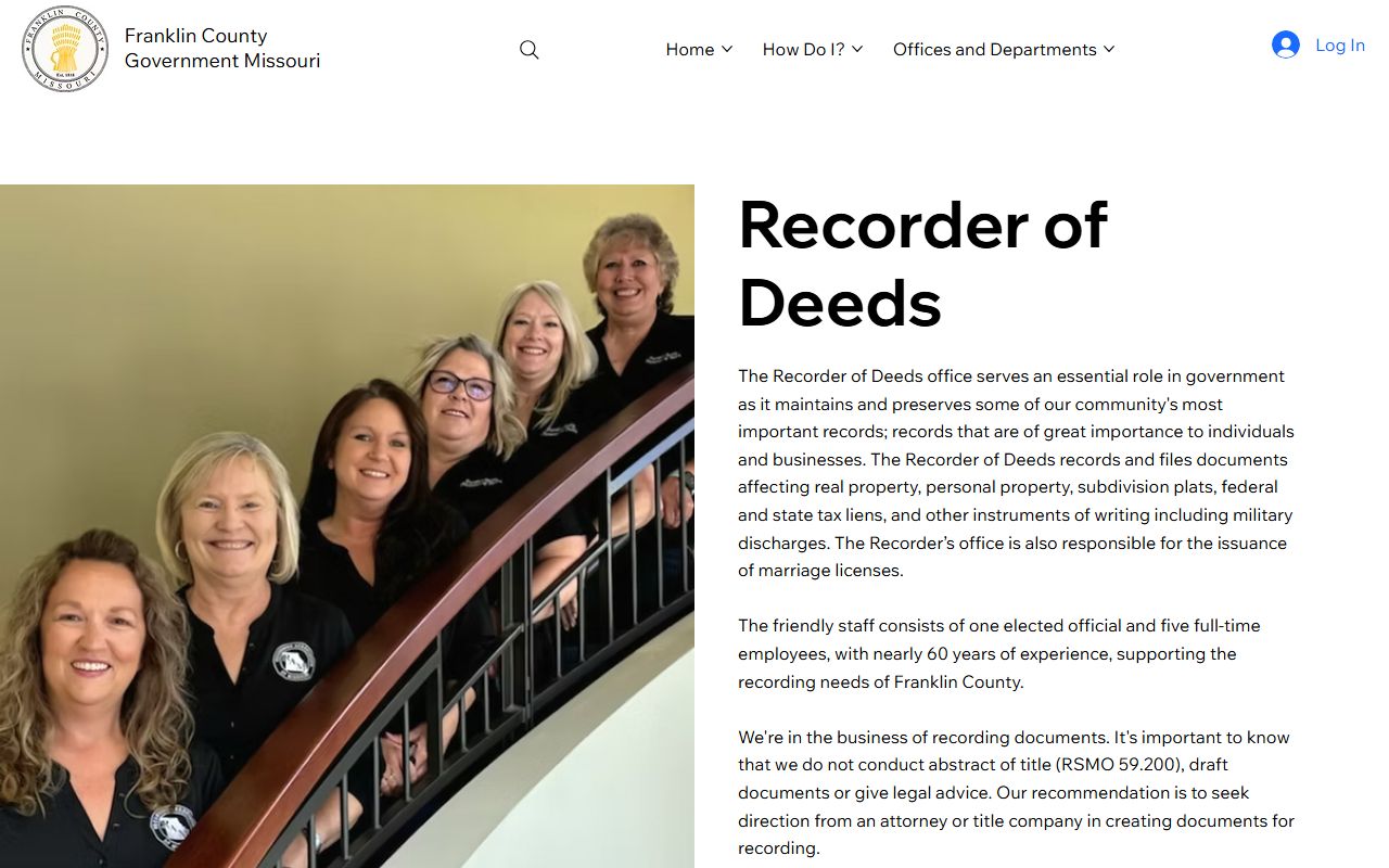 Franklin County Recorder of Deeds office in Union Missouri for county records