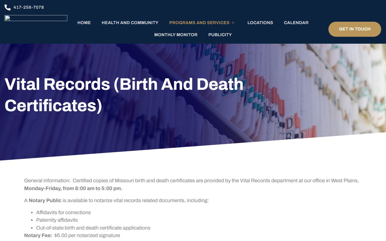 Howell County Missouri birth records - health department vital records page