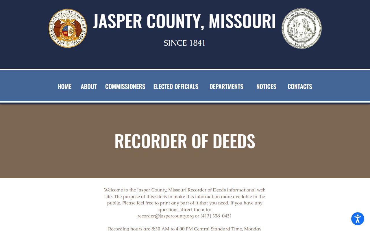 Jasper County Missouri birth records - Recorder of Deeds office page