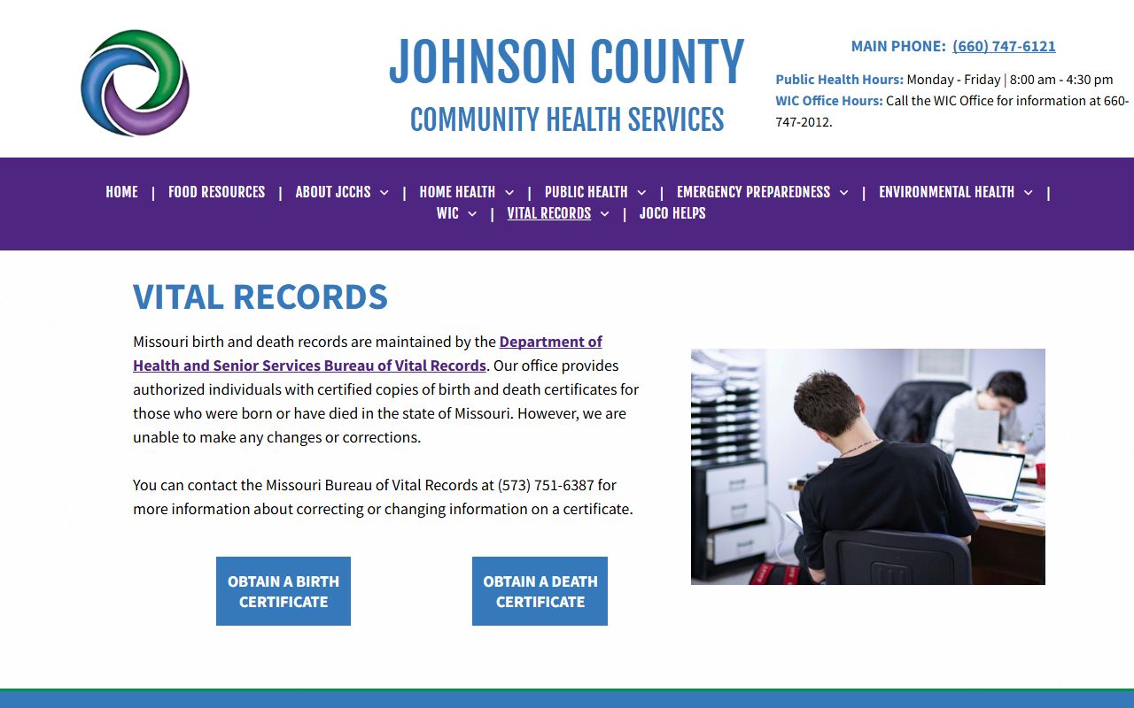 Johnson County Missouri birth records - Community Health birth certificate page