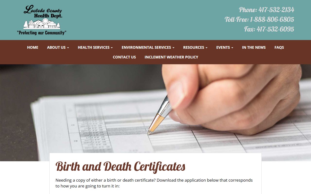 Laclede County Missouri birth records - health department certificates page
