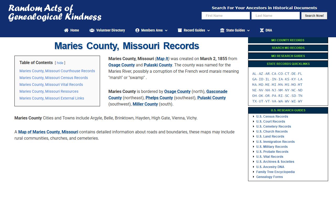 Maries County Missouri birth records genealogy guide from RAOGK