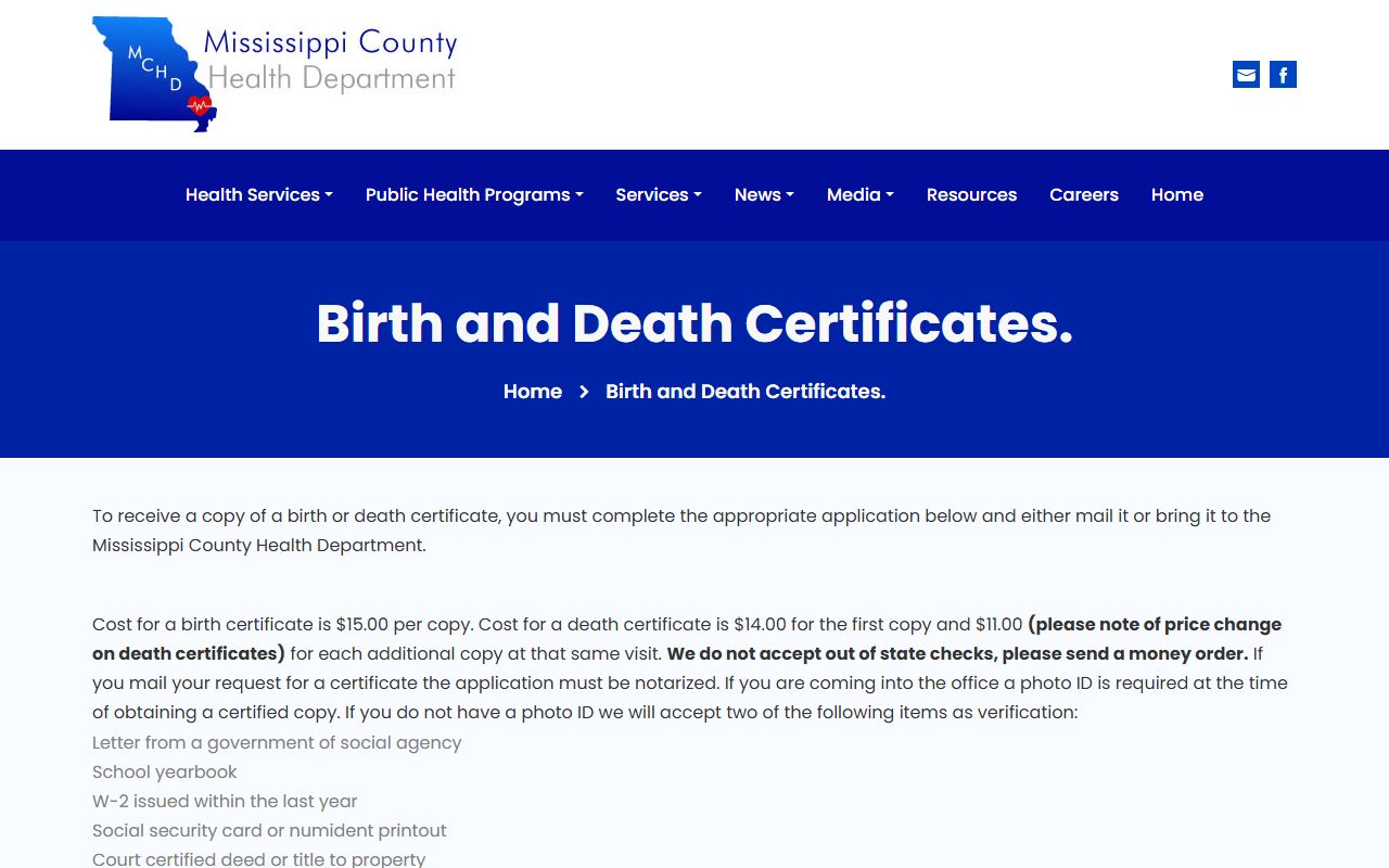 Mississippi County Missouri birth records health department office