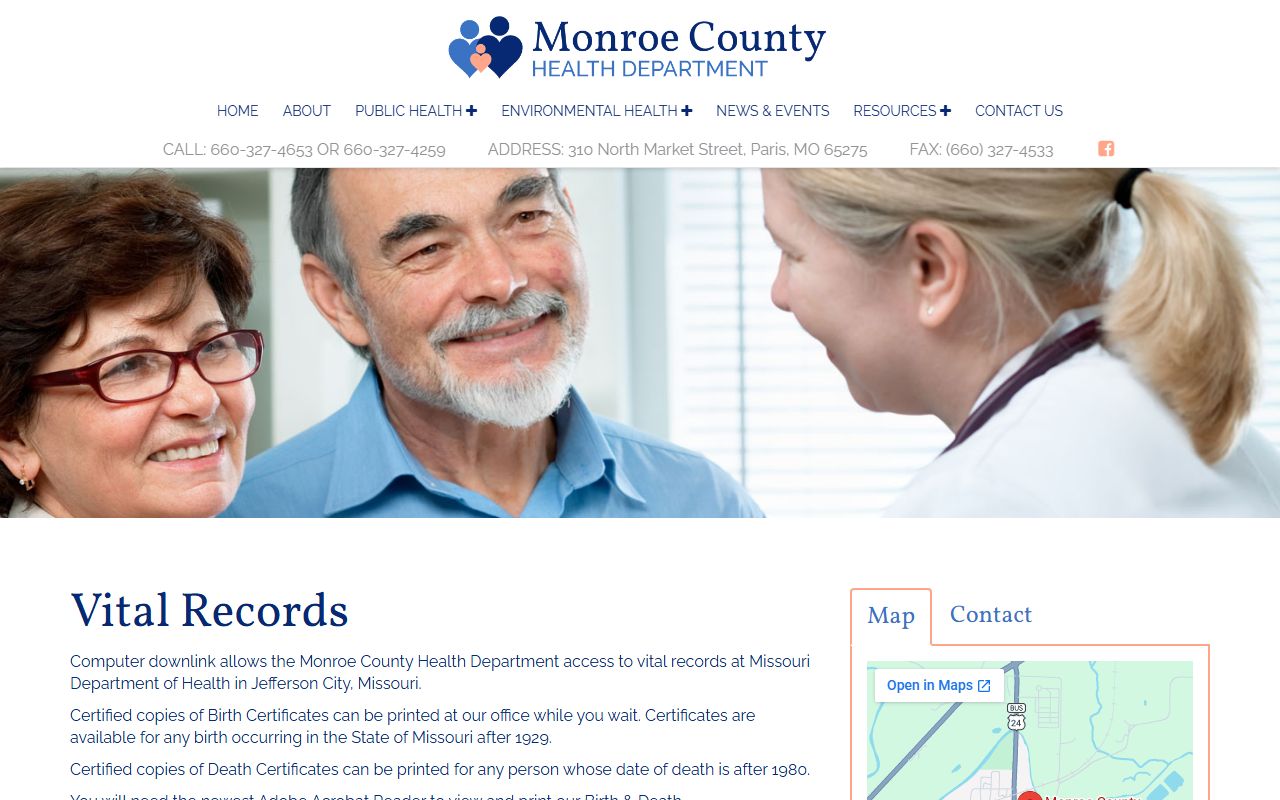 Monroe County Missouri birth records health department in Paris