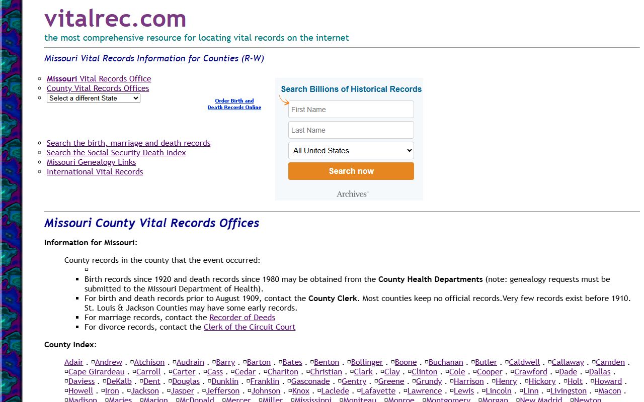 Montgomery County Missouri birth records directory on VitalRec.com