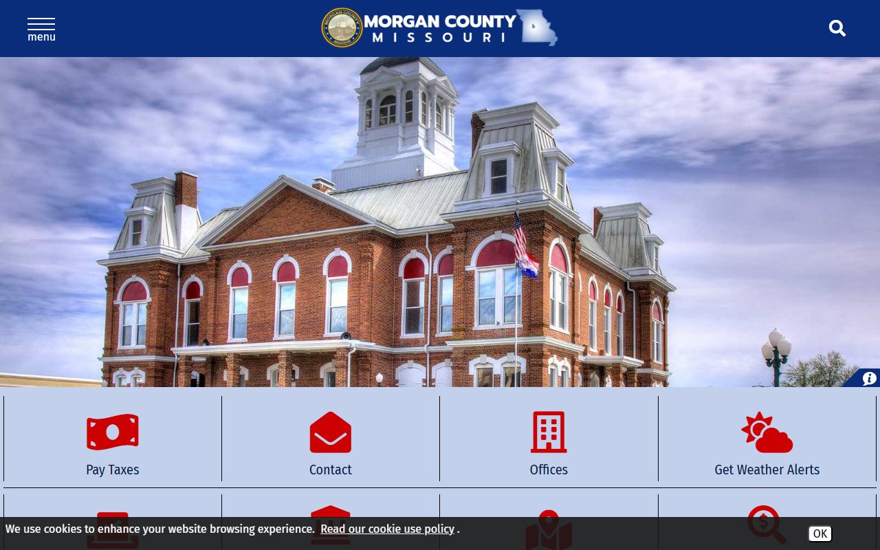 Morgan County Missouri government website showing county offices and birth records information
