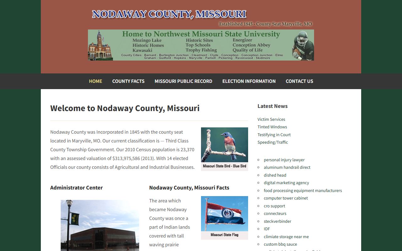 Nodaway County Missouri official website showing county offices and birth records access information