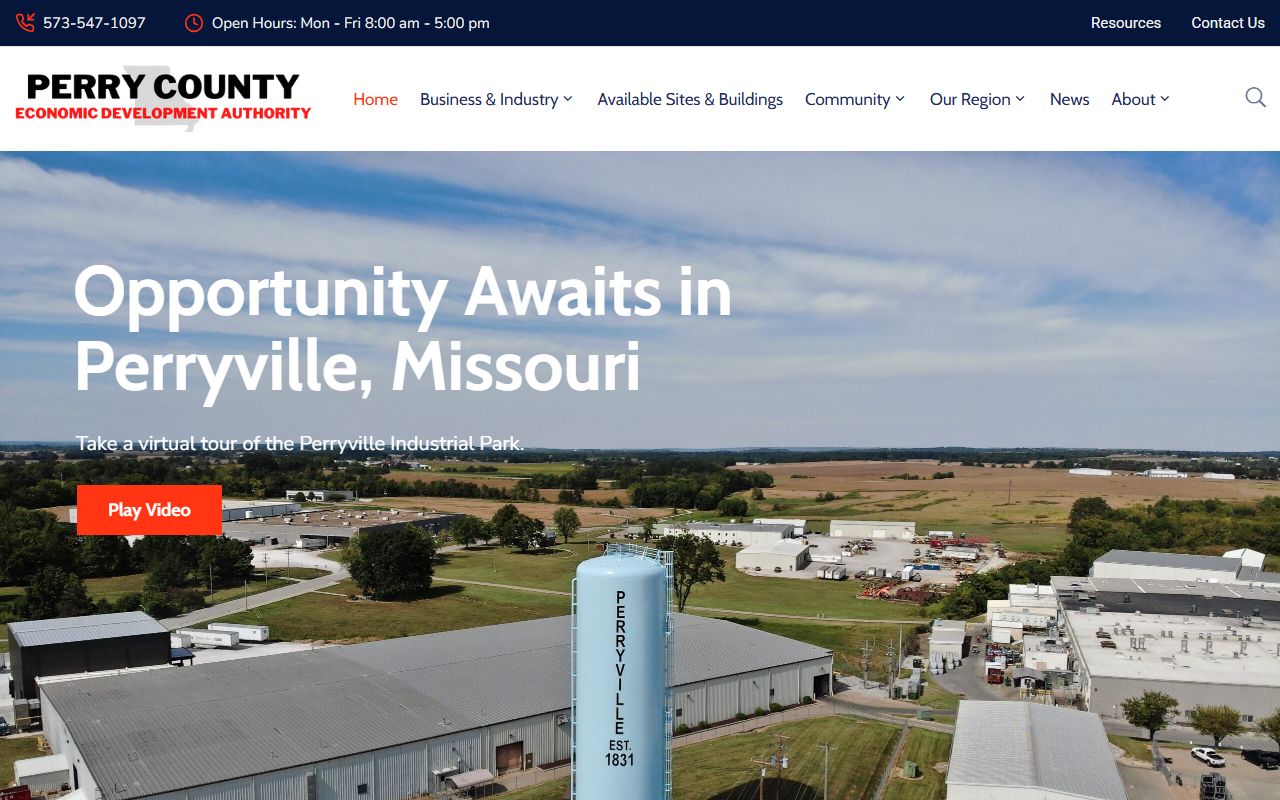 Perry County Missouri website showing county information relevant to birth records and vital records access in Perryville