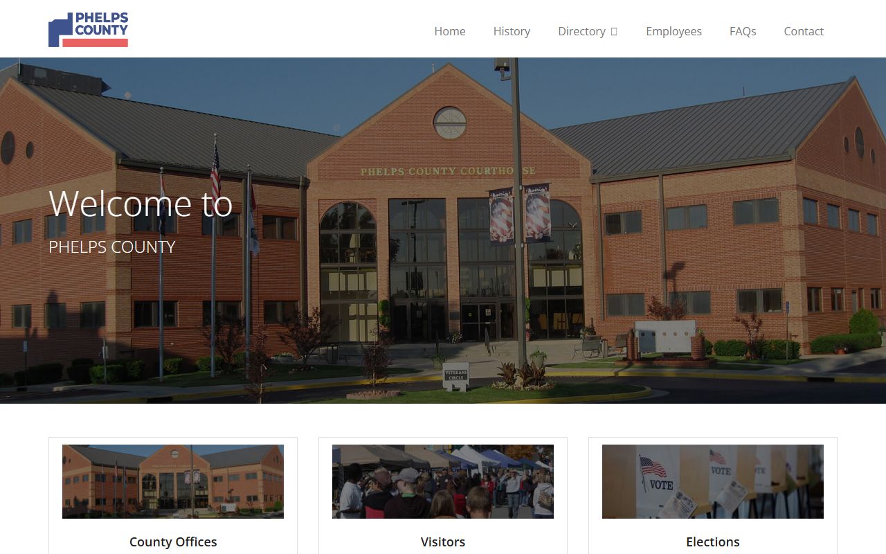 Phelps County Missouri official website showing county offices and birth records information in Rolla
