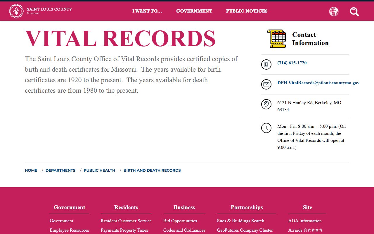 Ste. Genevieve County Missouri Health Department birth records and vital records office